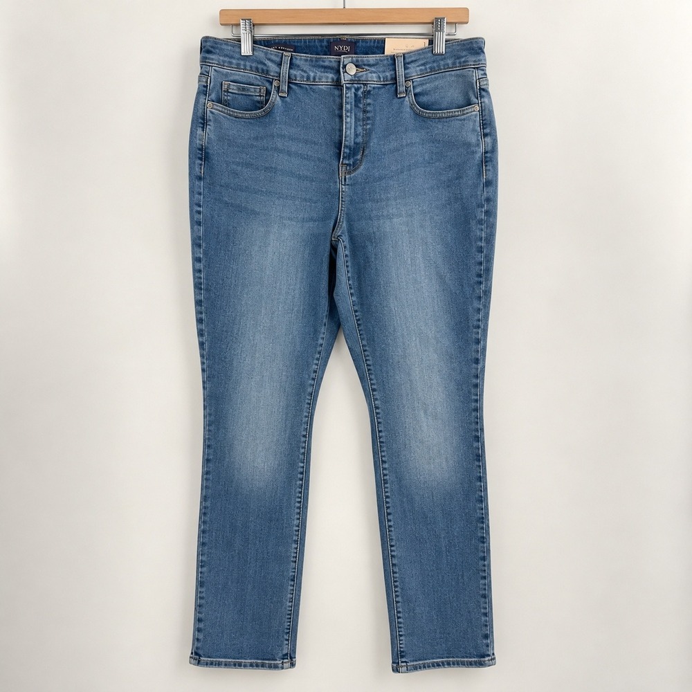 NYDJ Minimalist High Rise Straight Jeans Women 14 Clean Girl Classic Denim